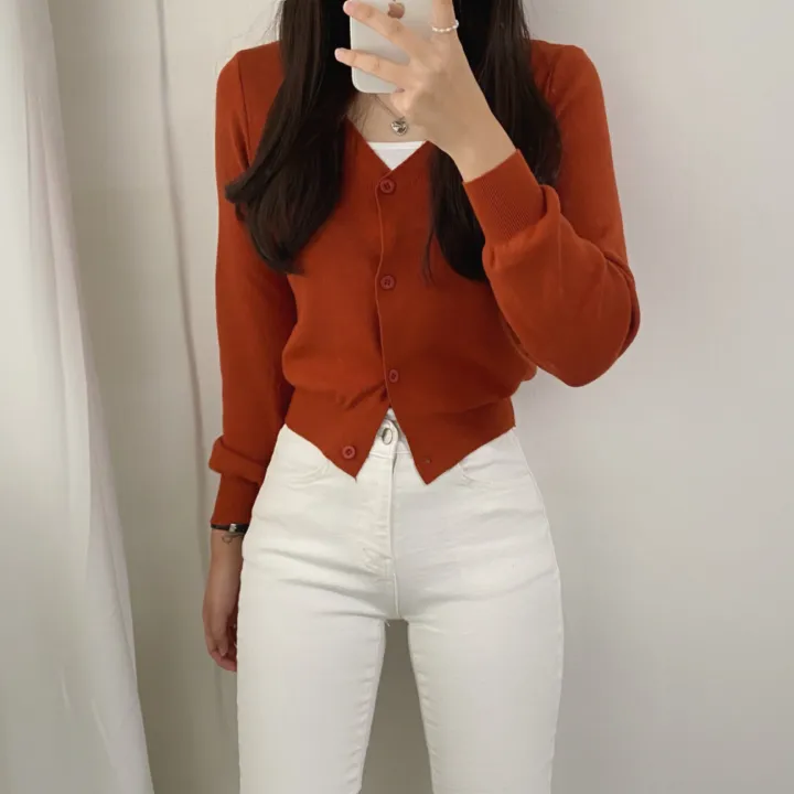 (데일리)소프트 기본 긴팔 니트 크롭 브이넥 가디건 5color 상세 이미지 26