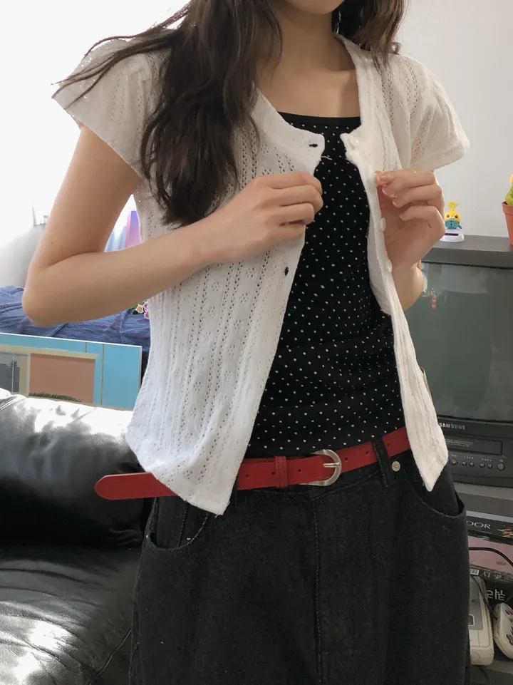 밤비 빈티지 펀칭 반팔 가디건 상세 이미지 29