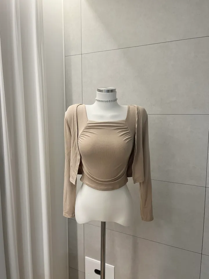 *부유방 커버핏* 미에르 스퀘어넥 나시 가디건 set 봄여름가을가디건/스판가디건/부유방커버가디건/여름가디건/셔링가디건/드레이프가디건세트/크롭가디건 상세 이미지 2
