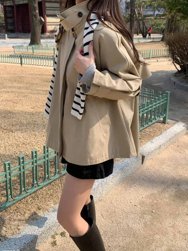 [*주문폭주!!/당일발송*] 파리 트렌치 케이프 하프코트 트렌치코트 트렌치하프 하프트렌치 코트 봄아우터 봄트렌치 절개트렌치 (1color) 상세 이미지 31