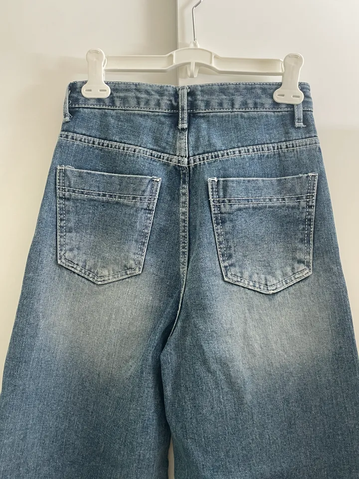 [개말라핏✨/~3XL/최저가] 사선 와이드 데님 일자청바지 하이웨스트 데님 체형커버 청바지-2col 상세 이미지 24