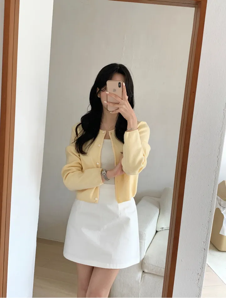 [봄신상/페미닌] 치즈 라운드니트가디건 4color 울 크롭 베이직 핑크 회색하늘색노란색 벚꽃 레이어드 상세 이미지 11