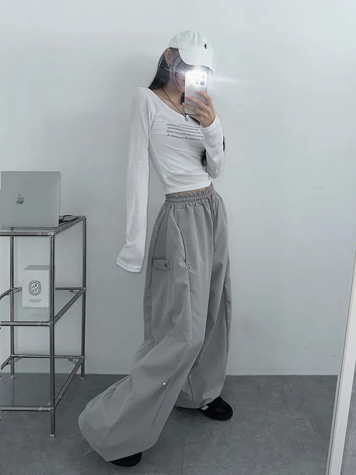 [사이드스냅🖤벌룬핏/나일론 2way스트링조절 비죠버튼 와이드팬츠] 비죠버튼벌룬와이드팬츠 상세 이미지 54