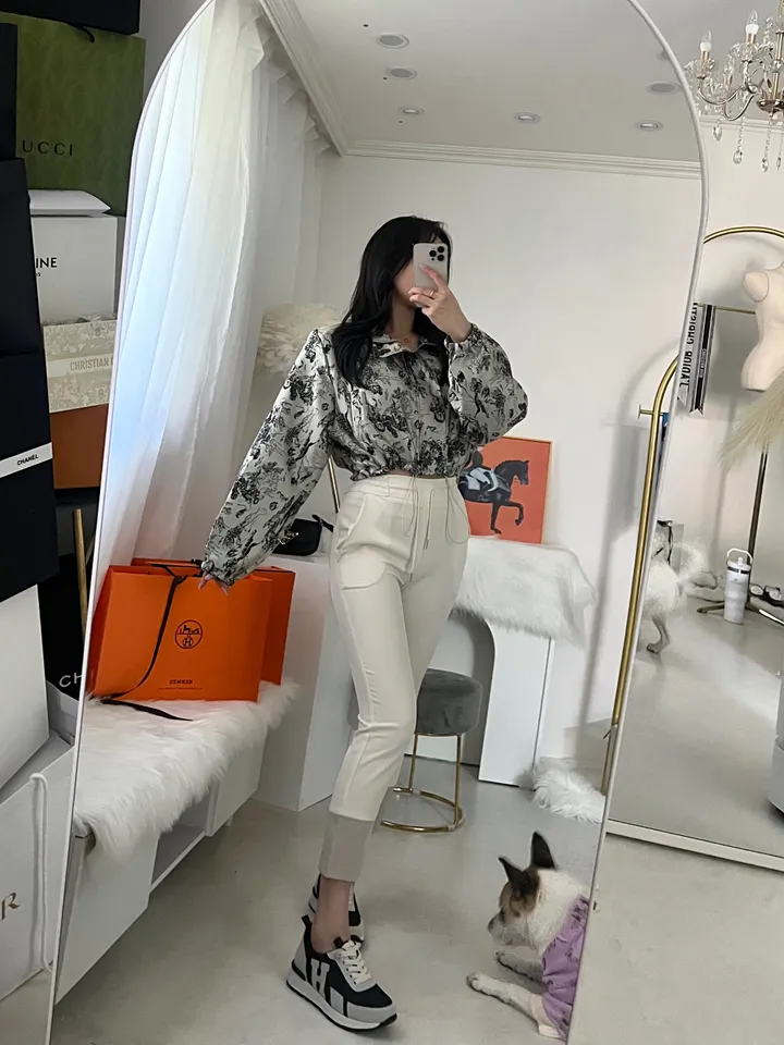 D 뜨왈 스트링 오버핏 어깨패드 수채화 숏 바람막이 집업 상세 이미지 15