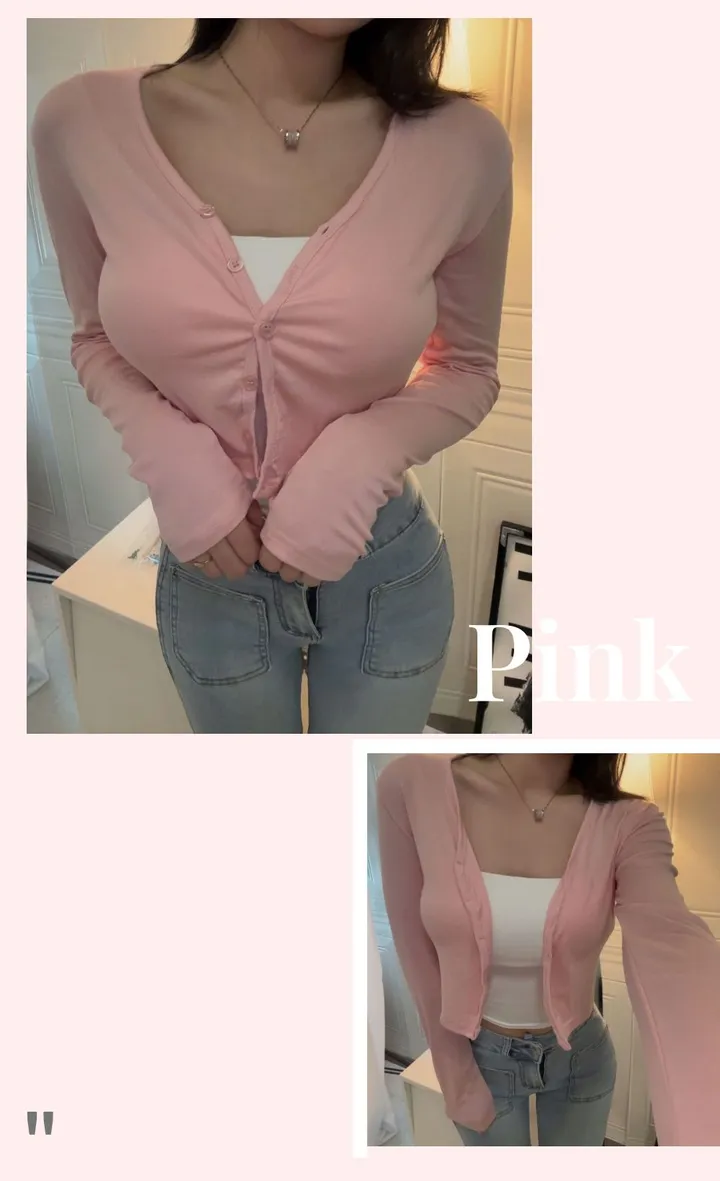 💕💕여리핏 슬림 브이넥 청순 부들 찰랑 데이지 단추가디건(봄/여름 신상)데이지 여친룩 가디건 (5컬러ㅣ봄,여름,가을 가디건 상세 이미지 8