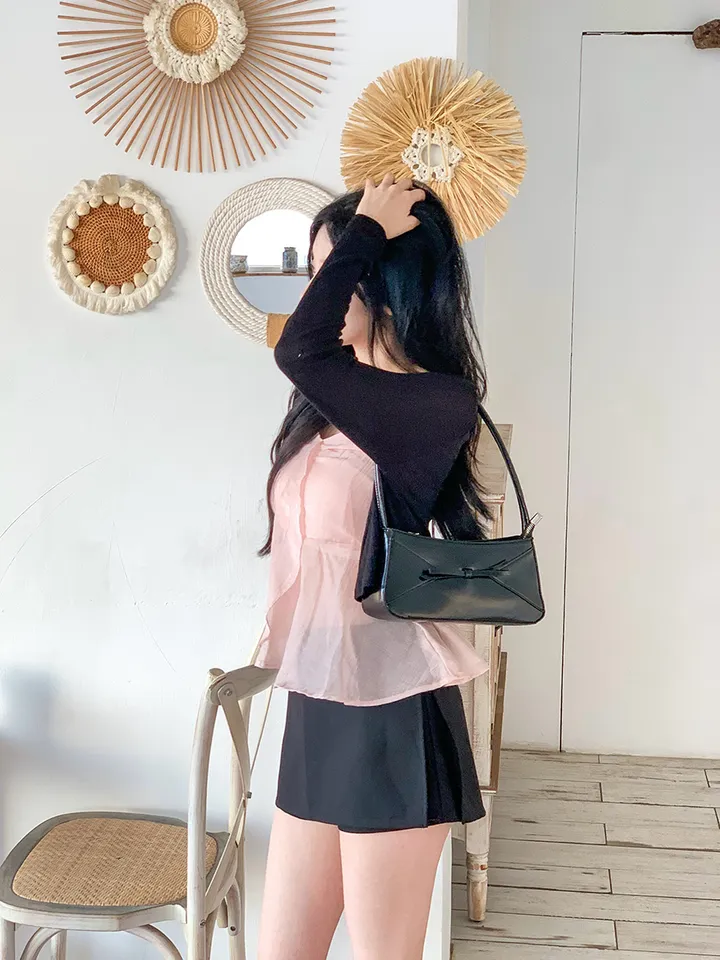 [살랑살랑❤️] 팬던트 시스루 크롭 가디건 - 5color (살안타템/데일리/골지/파스텔/브이넥/긴팔/아이스/후들후들핏) 상세 이미지 26