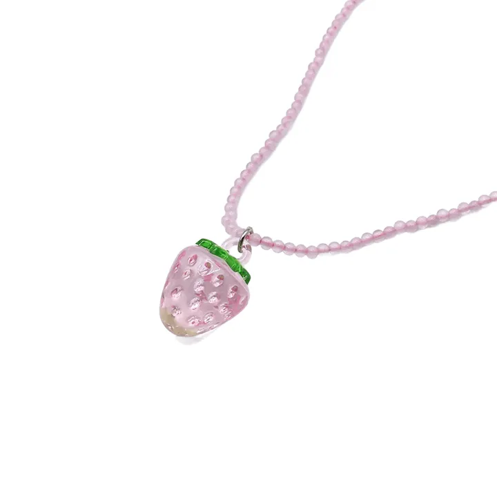 Pink strawberry necklace 캣츠아이 원석목걸이 키치목걸이 상세 이미지 2