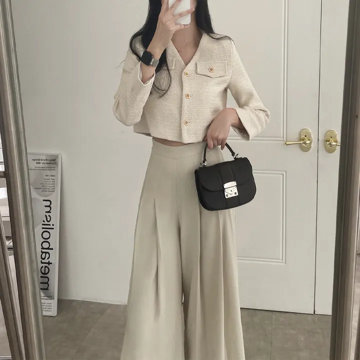 [부분 당일배송🎀1000장돌파!! 리뷰극찬🔥컬러추가!] 트위드 세미 크롭 자켓 노카라 간절기 하객룩 숏자켓 핑크 아이보리 블랙 네이비 - 5colors 상세 이미지 72