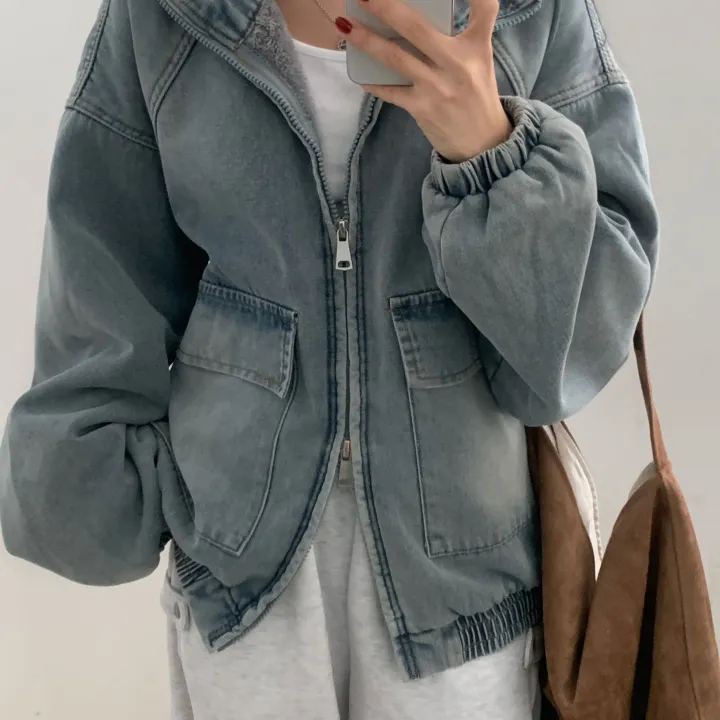 [전체퍼안감🤍/크롭VER추가!] 왕오버핏! 한겨울 투웨이 데님 양털 후드 패딩점퍼, 집업 - 2color 상세 이미지 16