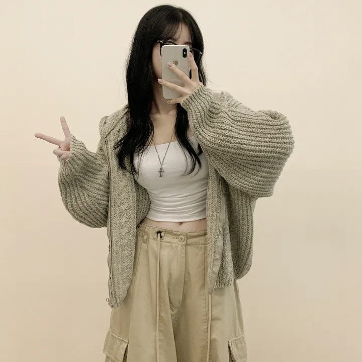 [여리여리✨울함유] 도톰 따뜻 아방핏 꽈배기 케이블 오버핏 니트 벌룬 후드집업 겨울가디건 상세 이미지 7