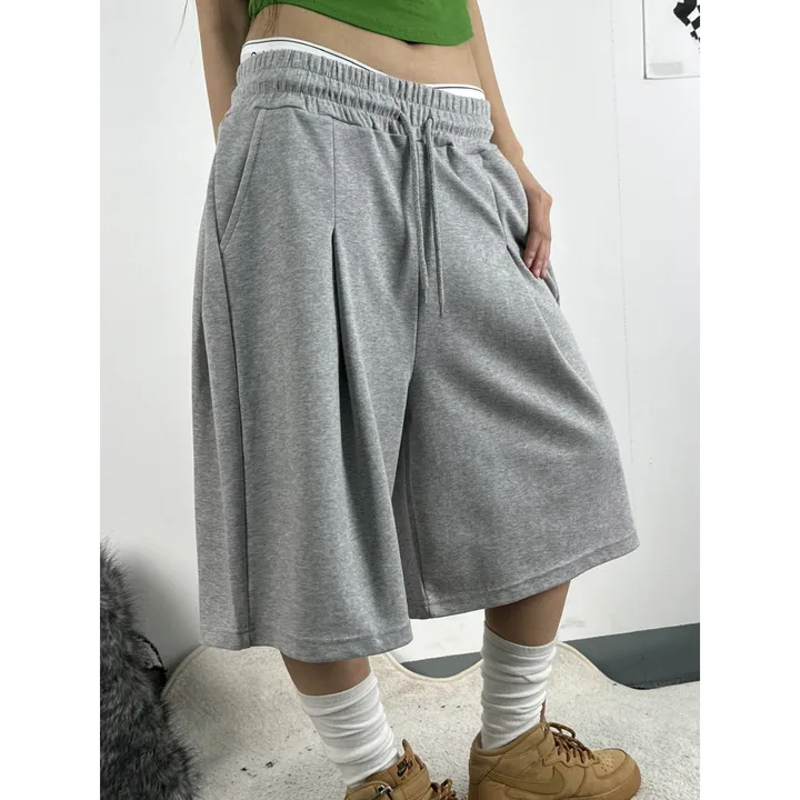 [UNISEX/기획특가/소장추천!/3size!]사이드 폴드 핀턱 포인트 루즈 와이드 벌룬 버뮤다 하프 트레이닝 팬츠(2color) 상세 이미지 35