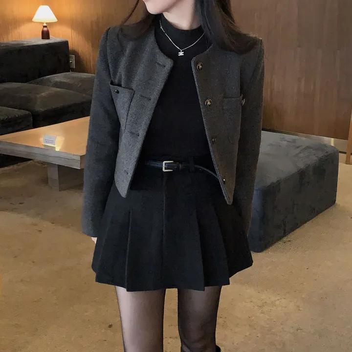 [누빔ver오픈!/MADE🩶]백화점 퀄리티, 트위드 노카라 라운드 금장 하객 크롭 자켓 상세 이미지 20
