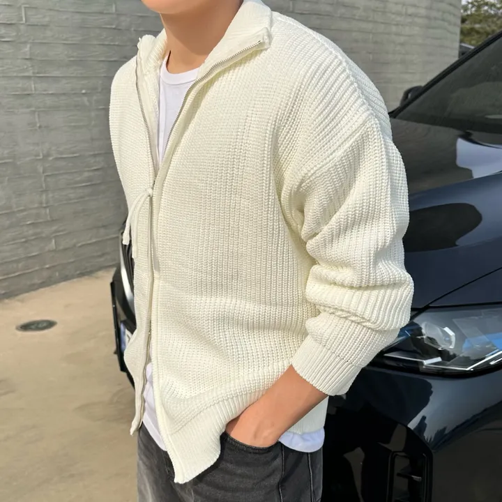 크롭&오버/ 커플 니트 집업 하찌 크롭 니트 오버핏 남녀공용 겨울 가을 봄 커플룩 시밀러룩 꾸안꾸 세트 투피스 남자 코디 데이트 빅사이즈 청치마 청바지 데님 미니 스커트 와이드팬츠 상세 이미지 15