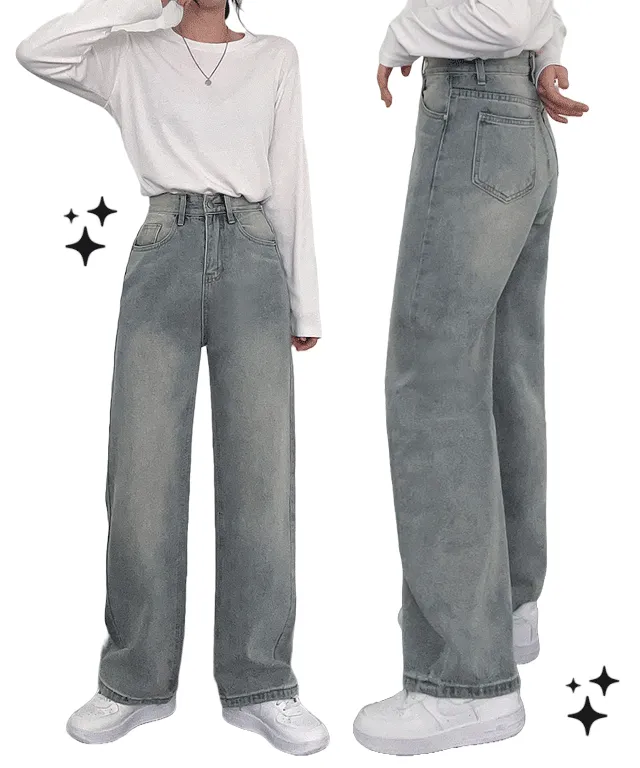 워싱 일자핏 데님 팬츠