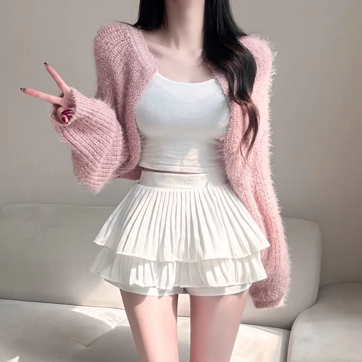 [여리핏보장!!/여친룩/9col] 보들 데일리 청순 솔잎 볼레로 가디건 벌룬핏 루즈 아방한 하찌 니트 베이직 기본 개강룩 데이트룩 봄 피크닉 간절기 벚꽃룩 러블리 세미 크롭 퍼 상세 이미지 15
