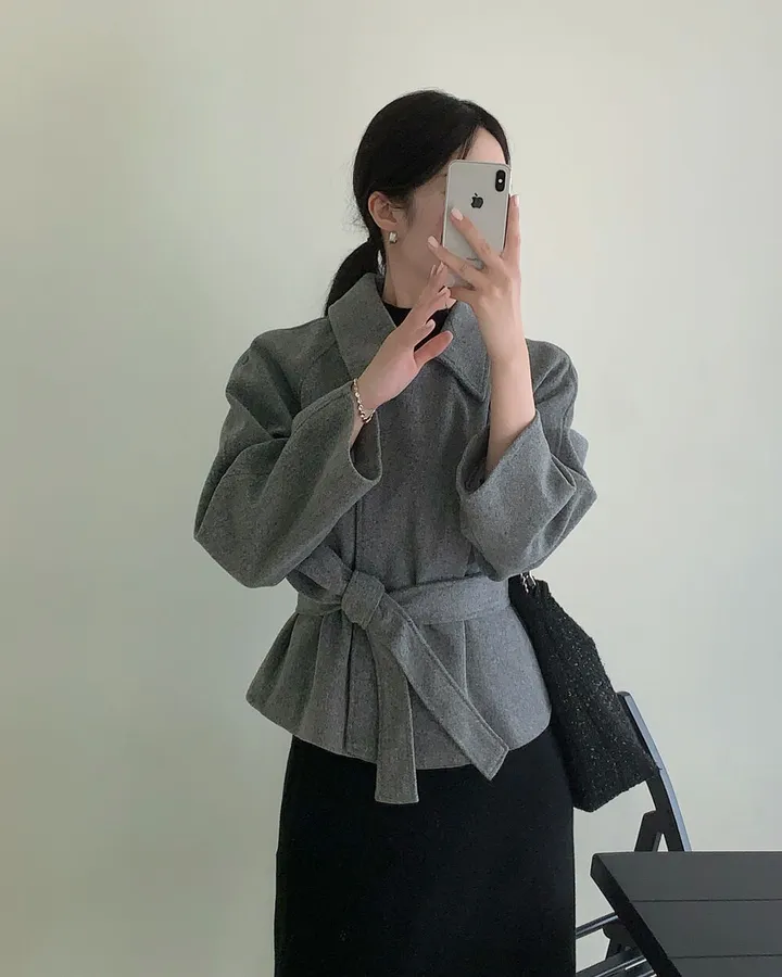 일리 가을 겨울 카라 벨트 모직 숏 자켓 숏코트 상세 이미지 15