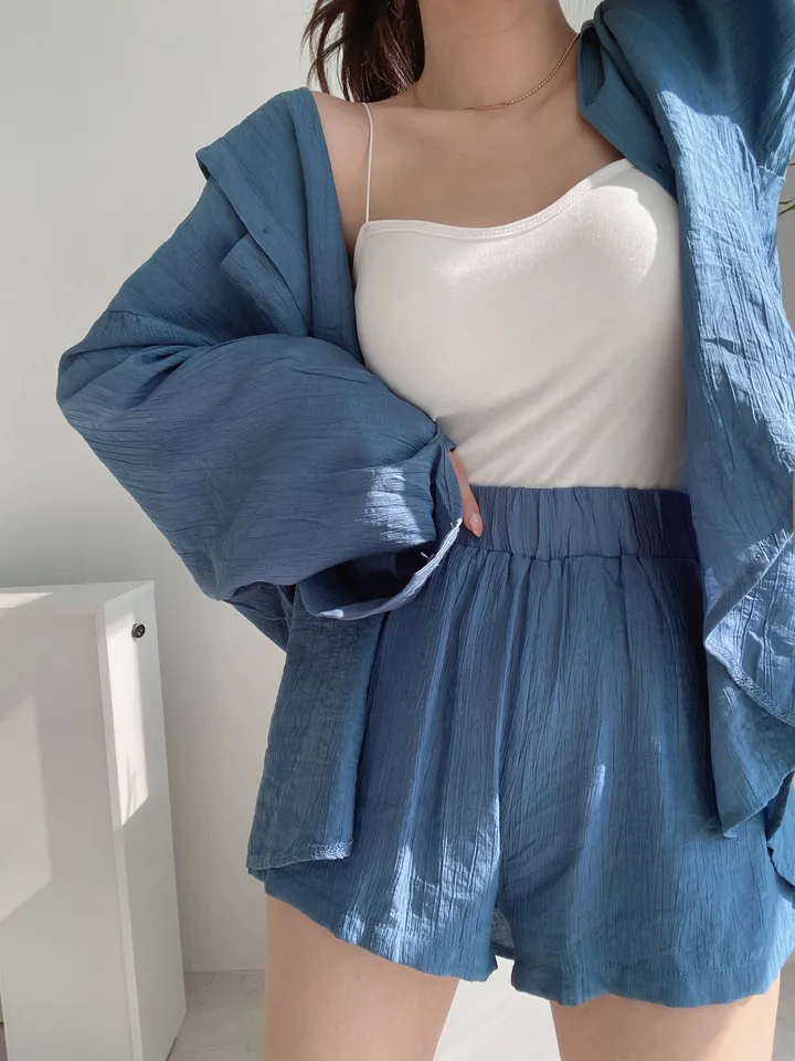 *SET* 【편해요/멋쁨】 오버 루즈핏 린넨 롱셔츠 남방 반바지 투피스 세트 상세 이미지 20