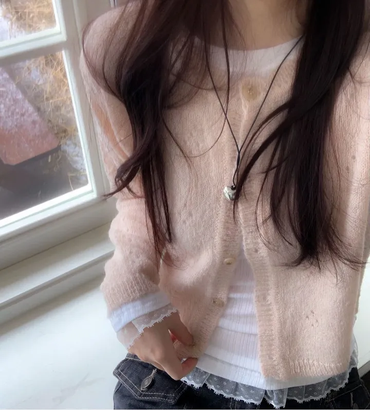 [벚꽃룩ෆ플라워펀칭]글로이 빈티지 러블리 여리핏 플라워 펀칭 버튼 물결 울니트 가디건 3color 상세 이미지 27