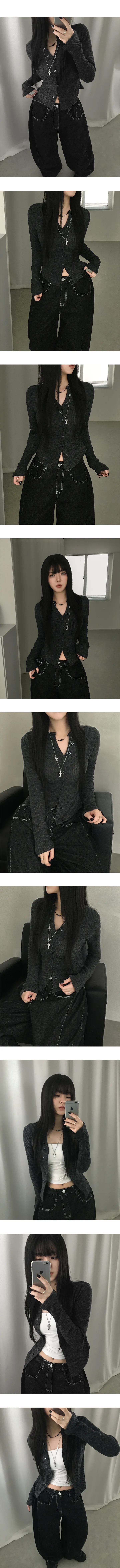 [겉기모/간절기🖤] 타로 힙 빈티지 브이넥 골지 단추 피치 가디건 3color 상세 이미지 5