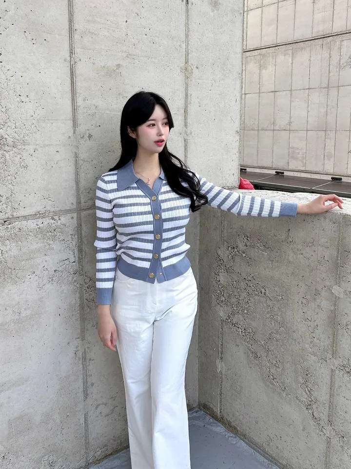 [고급미💖] 헤라 배색 금장 단가라 카라 가디건 상세 이미지 6