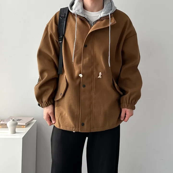 가을 겨울 오버핏 하프 코트 미니멀 빅사이즈 아우터 후드레이어드오버핏코트 상세 이미지 6