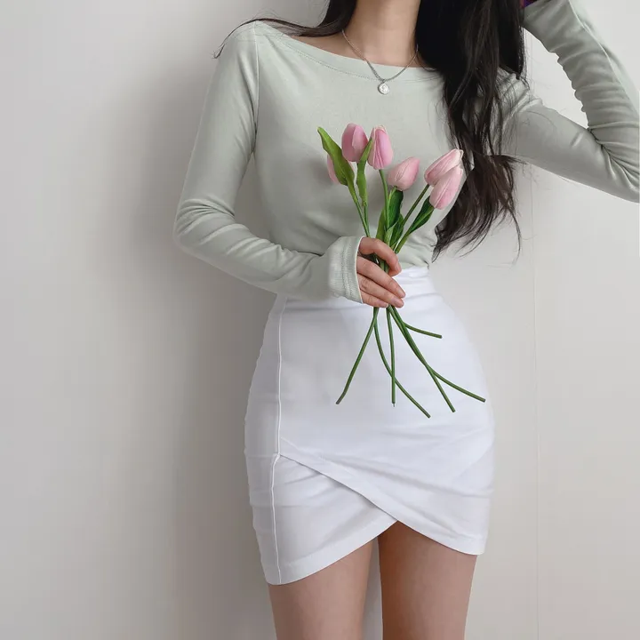 [찰랑~여리~/오프숄더O] 보트넥 입술넥 오프숄더 슬림 여리여리한 페미닌 긴팔 티셔츠 상세 이미지 18