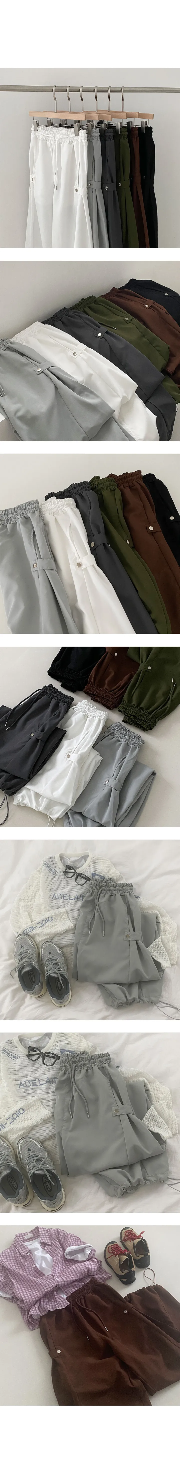 *기획가[모델극찬/핏보장🖤] *사이드 스냅 버튼* 케일 밴딩 2단 똑딱이 단추 스트링 나일론 벌룬 와이드 팬츠 #가을옷 #간절기 #트레이닝바지 #출근룩 - 6color 상세 이미지 11