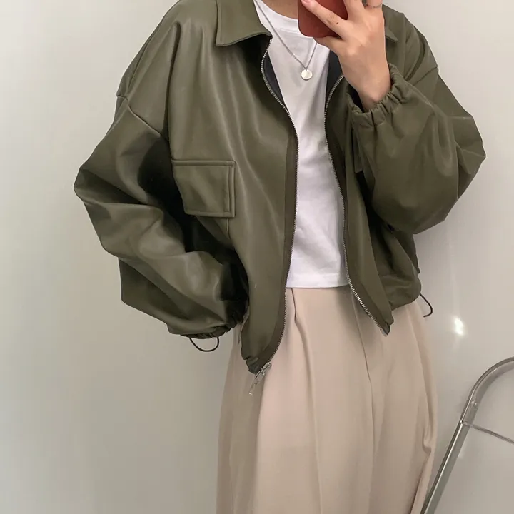 [투웨이/고퀄리티]레더 스트링 카라 크롭 라이더 숏자켓 3color 상세 이미지 50