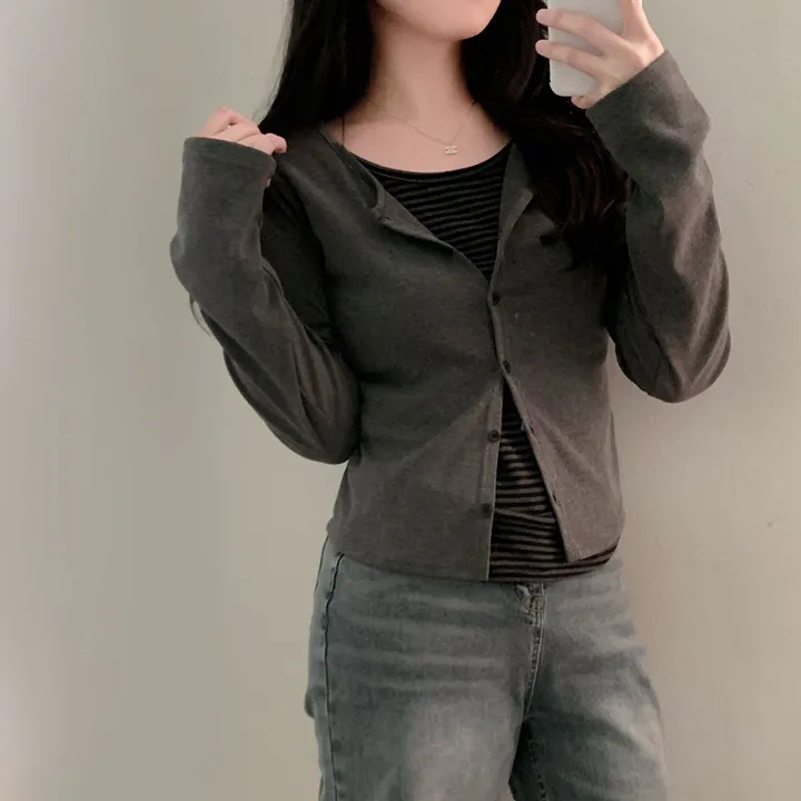 [일체형!/팔뚝살부각X]메모리 올인원 단가라 레이어드 가디건 티셔츠(일체형 티셔츠) 상세 이미지 18