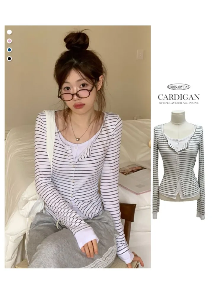[일체형🤍-3kg]키에리 일체형 마린 스트라이프 슬림핏 배색 가디건 4color 상세 이미지 17