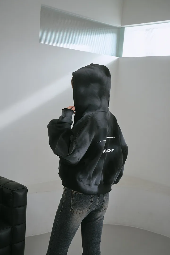 [UNISEX] 빈티지 워싱 더티 투웨이 후드집업 크롭 워싱  피그먼트 오버핏  핸드워머  커플룩 스트릿룩 빈티지룩 남여공용 유니섹스 크롭집업  빅사이즈 유니크 봄신상신상 물나염 상세 이미지 3