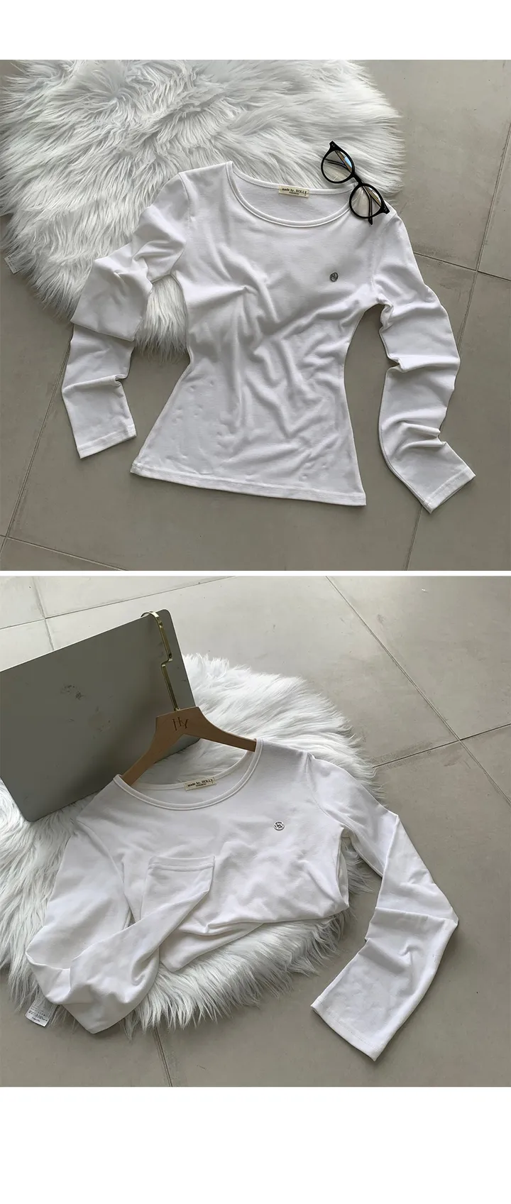(2size)[매일입는/잘록허리!] made 레터 슬림 라운드 긴팔티 기본티 약기모 상세 이미지 18