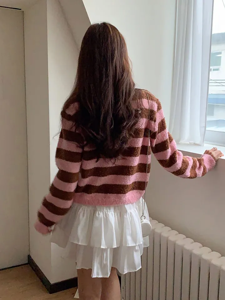 [폭닥폭닥/벚꽃룩] 라씨 부클가디건 스트라이프니트 가디건 (4colors) 상세 이미지 10