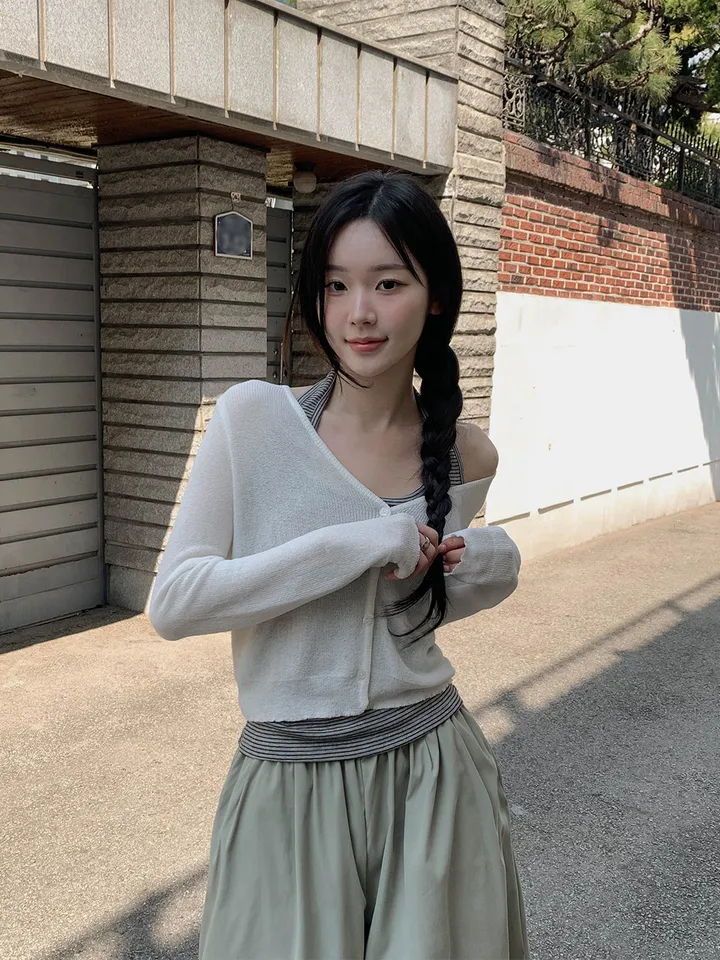 [여름까지🩵/핏강추] 르비 시스루 여리핏 세미 크롭 브이넥 긴팔 가디건 5colors 상세 이미지 4