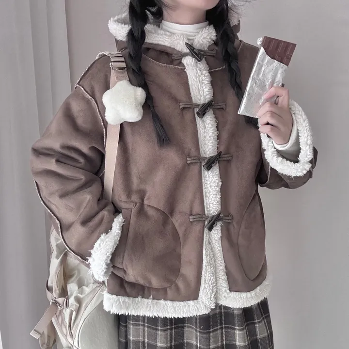 [찐-한 초코색감🍫] 후드포인트! 스웨이드 안감 퍼 숏 무스탕 떡볶이 코트 자켓 상세 이미지 5