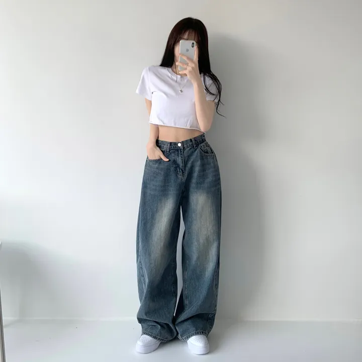 당일출발🚀[핏보장🖤/숏&롱,XL~] 카시오 빈티지 워싱 사이드 핀턱 하이웨스트 롱 로우 와이드 데님 팬츠 바지 청바지 키작녀 키큰녀 빅사이즈 상세 이미지 24
