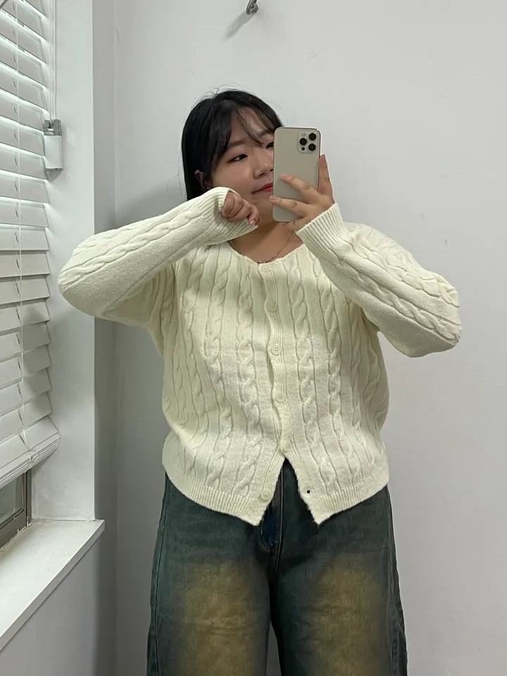 🚀당일출발🚀빠른배송📦 [~110size/빅사이즈] 라운드넥 꽈배기 도톰 단추 니트 가디건 상세 이미지 33