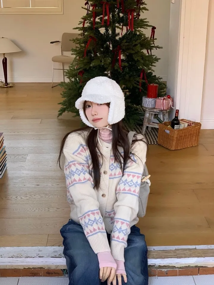 [연말룩❄부드러워요💭]키츠 윈터 노르딕 자가드 파스텔 루즈핏 니트 가디건 2color 상세 이미지 19