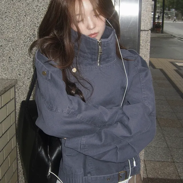 [빈티지워싱/아방핏/투웨이] 루카 하이넥 벨트 워싱 오버핏 야상 자켓