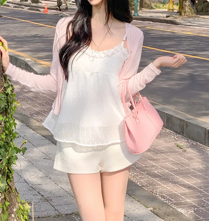 [살랑살랑❤️] 팬던트 시스루 크롭 가디건 - 5color (살안타템/데일리/골지/파스텔/브이넥/긴팔/아이스/후들후들핏) 상세 이미지 9