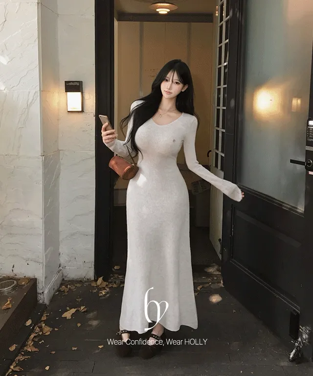 [확실한잘록핏*/보들포근🧵] made 오엔 잘록 골지 니트 롱원피스 - 3color