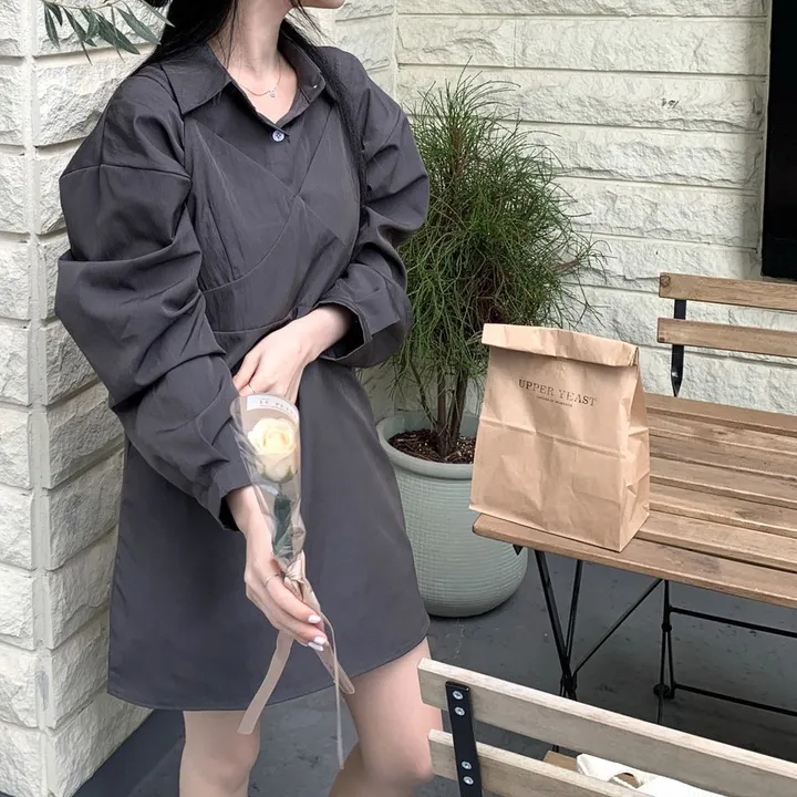 [set🖤/기장조절/데이트룩] 셔츠ops+뷔스티에ops 투피스 레이어드 세트set 상세 이미지 29