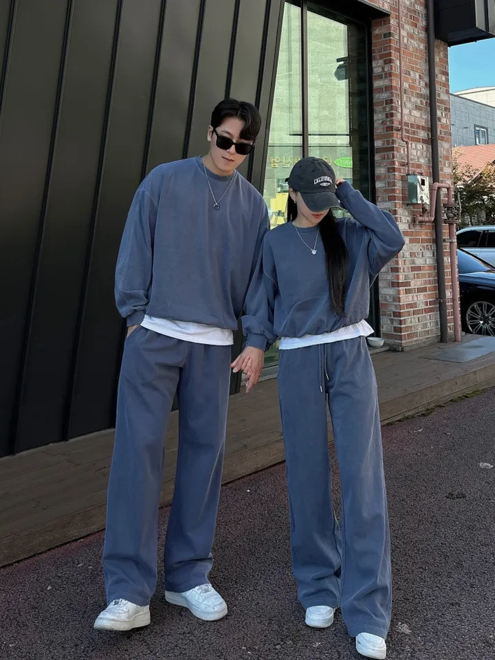 크롭~4XL/ 피그먼트 맨투맨 커플 트레이닝 세트 크롭 오버핏 남녀공용 팬츠 긴바지 겨울 봄 가을 커플룩 커플 시밀러룩 꾸안꾸 투피스 셋업 스트릿 남자 코디 데이트 빅사이즈 코마 상세 이미지 53