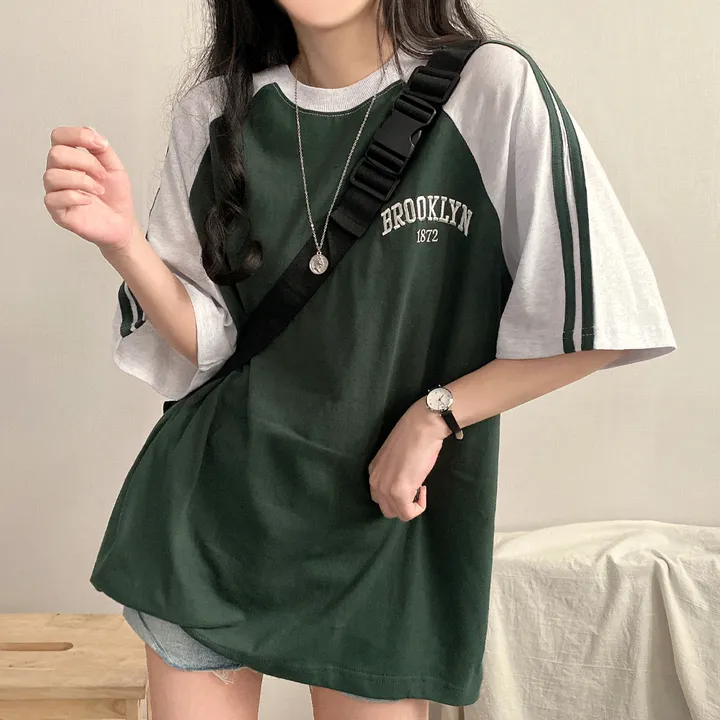 [예쁜/스포티!] 두줄 져지 배색 나그랑 브루클린 자수 데일리 반팔티T 5color 상세 이미지 5