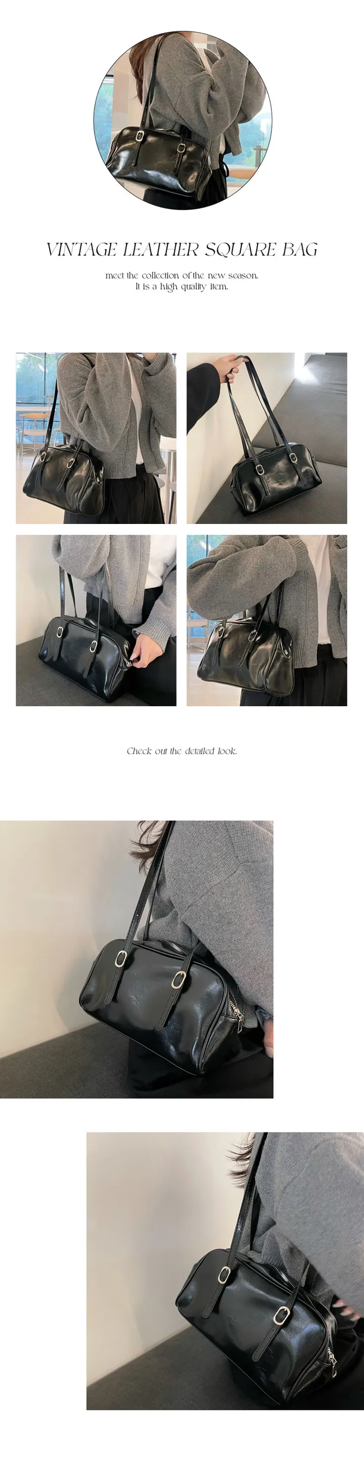 [🚀당일발송/고퀄리티/주문폭주💫]빈티지 레더 가죽 스퀘어 데일리 캐주얼 보부상 숄더백 토트백 가방 상세 이미지 7