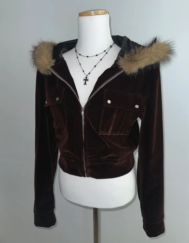 velvet fur hood  jacket- 벨벳 퍼 후드 자켓 2color (힙, 스트릿, 유니크, 크롭, y2k, 빈티지, 퍼, 집업, 후드집업) 상세 이미지 31