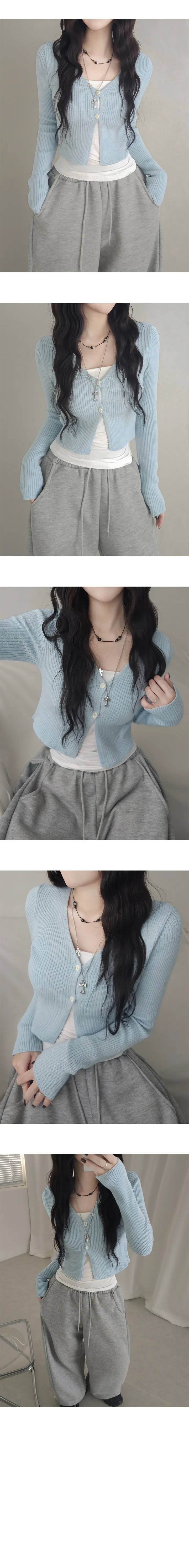 [핏보장/포근색감🖤] 밤비 크롭 투버튼 봄가을 기본 데일리 베이직 브이넥 긴팔 가디건 6color 상세 이미지 7