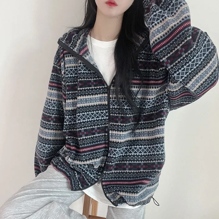 [남녀공용/포근해] 2WAY 보르도 패턴 투웨이 후드 후리스 집업 후드집업 3color 상세 이미지 39
