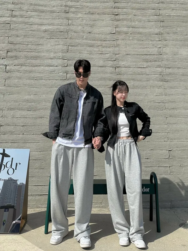 2사이즈! 커플 바이커 청자켓 데님 자켓 흑청 진청 겨울 가을 봄 커플룩 시밀러룩 꾸안꾸 코디 세트 크롭 슬림핏 오버핏 남녀공용 투피스 남자 데이트 빅사이즈 트레이닝  와이드팬츠 상세 이미지 9