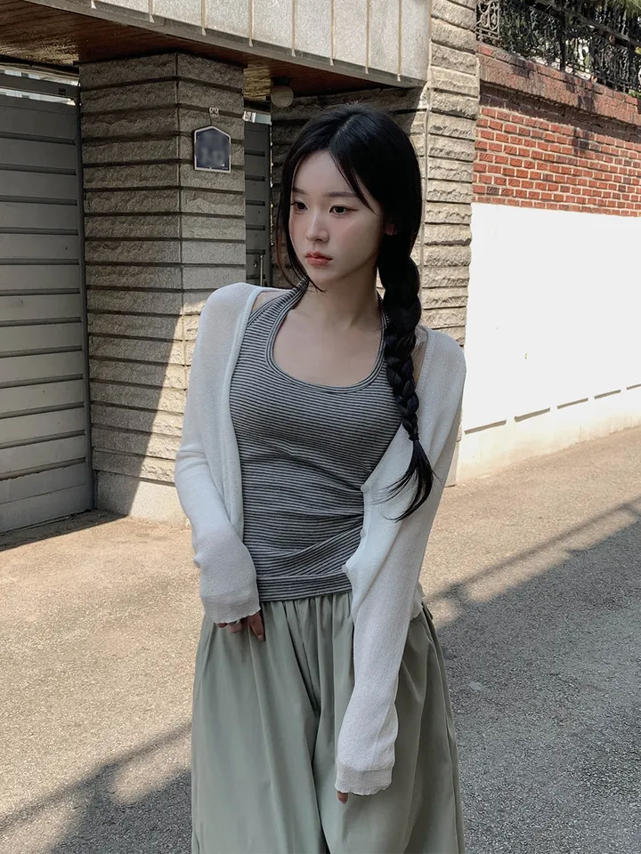 [여름까지🩵/핏강추] 르비 시스루 여리핏 세미 크롭 브이넥 긴팔 가디건 5colors 상세 이미지 5